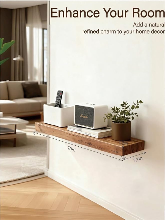 Solid Wood Floating Shelves, 15in Finished Real Wood Wall Shelves - Image 4