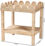 Pemberly Row Bohemian Scallop Side Table, Natural Rattan and Mahogany Wood - Image 3