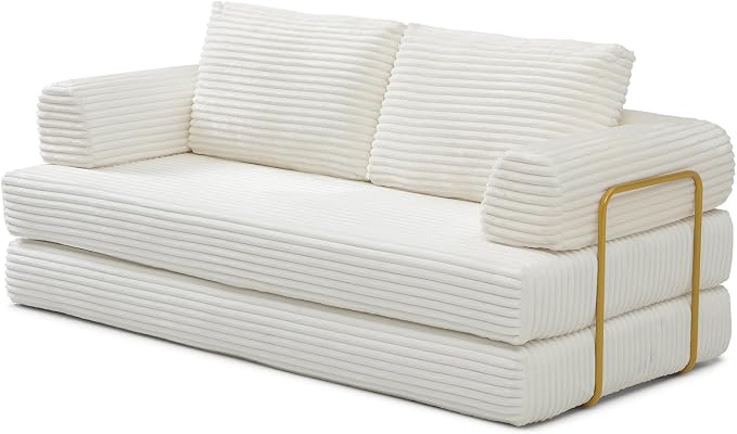 HANXIN 80 Inch Convertible Sleeper Sofa Bed, High Back Plush Corduroy Folding - Image 8