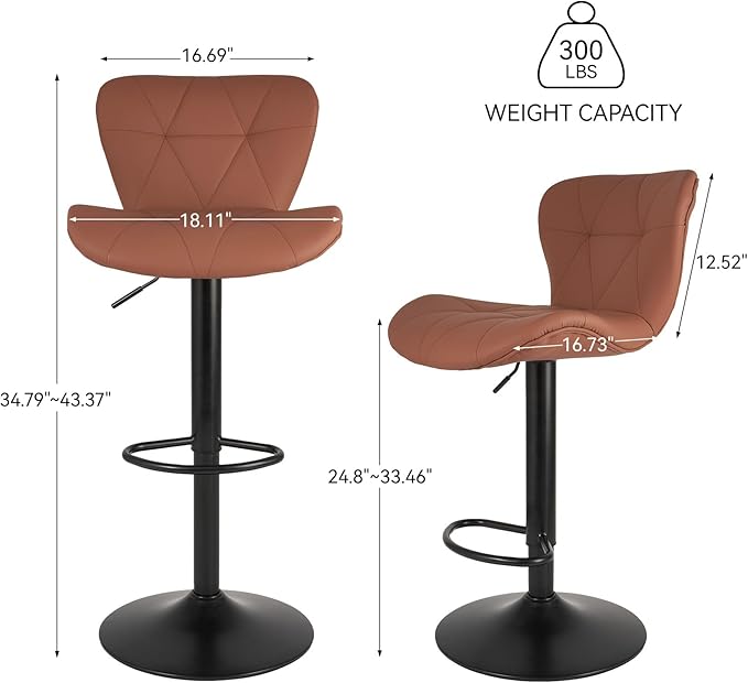 Nalupatio Modern Bar Stools Set of 2, Faux Leather Upholstered Swivel Bar Stools - Image 2