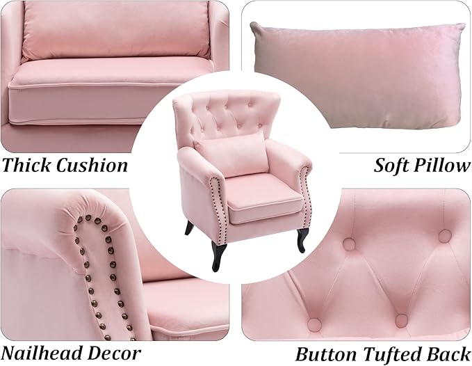 Mid Century Accent Chair for Living Room, Velvet Button Tufted Armchair - Image 6