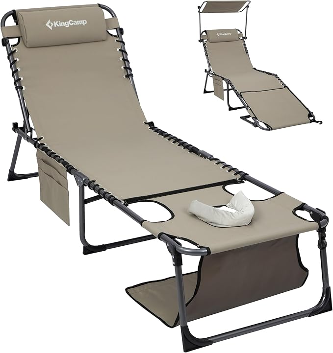 KingCamp Lounge Chair with face Hole & Canopy Shade, 400LBS Folding Portable by KingCamp