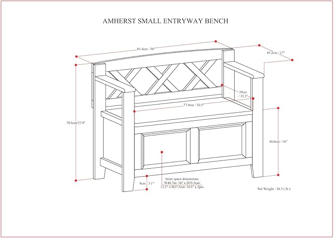 SIMPLIHOME Amherst Entryway Storage Bench - Image 3