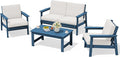 SERWALL 4 Piece HDPE Outdoor Furniture Set, All Weather Wood-Like Outdoor Sofa by SERWALL
