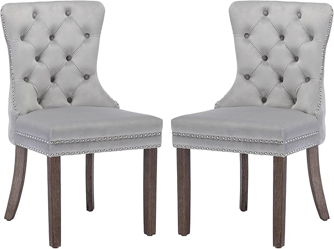 KCC Velvet Dining Chairs Set of 2, Upholstered High-end Tufted Dining Room Chair by KCC