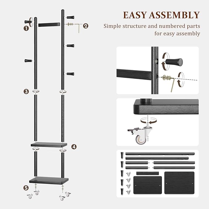 Solid Wood Coat Rack Freestanding Clothing Rack - Image 6