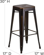 Flash Furniture Kai Commercial Grade 30" High Backless Distressed Copper Metal - Image 3