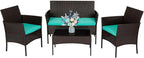 FDW | 4-Piece Patio Furniture Set | Brown & Blue | Outdoor Wicker Furniture by FDW