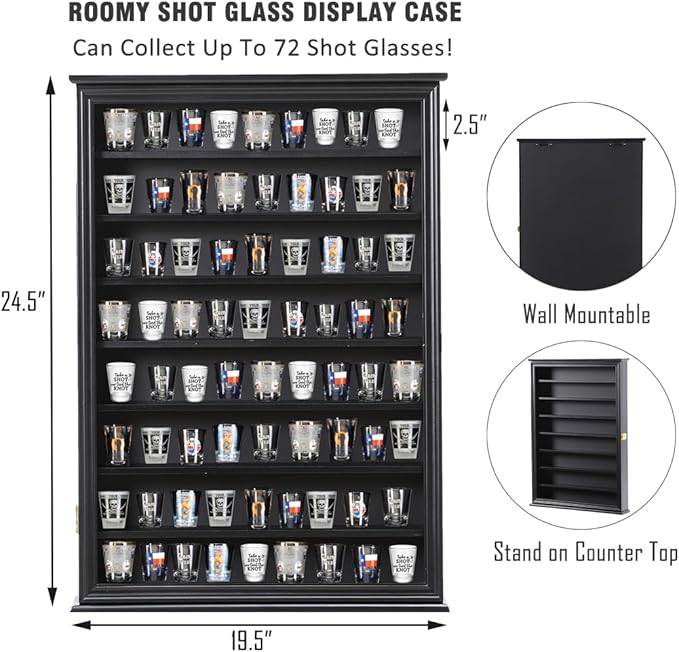 Shot Glass Storage Display Case Large Solid Wood Cabinet Rack Holder Wall - Image 2