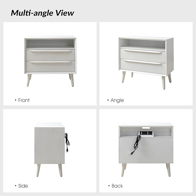 HULALA HOME End Table with Charging Station, Mid-Century Modern 2 Drawer and - Image 3