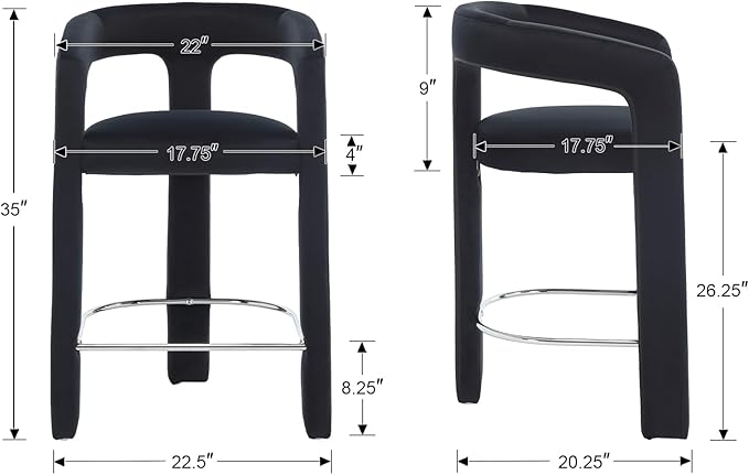 HNY 26 Inch Modern Tall Barrel Bar Stool, Velvet Upholstered Barstool - Image 2