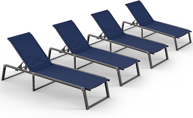 Aluminum Chaise Lounge Chair Outdoor, Foldable& No Assembly Patio Pool Lounge by Oasbira