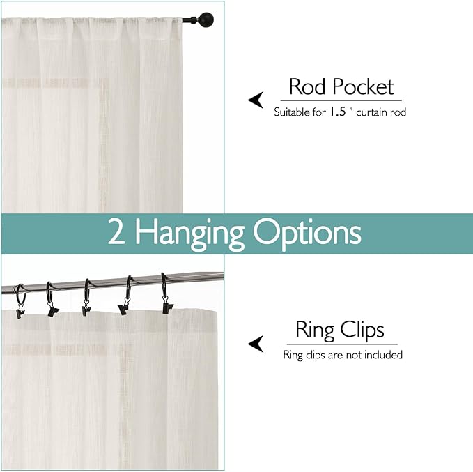 Chyhomenyc Ivory Semi Sheer Curtains 36 Inch Length, Light Filtering Faux Linen - Image 4