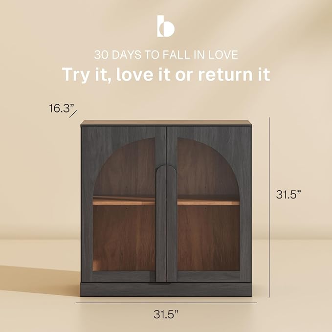 BELLEZE 2 Tier Bookshelf with Arched Glass Door - Image 2
