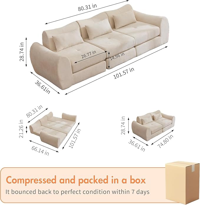 102" Modular Sectional Boneless Couch - Image 2