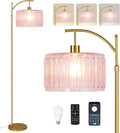 QIYIZM Pink Floor Lamp for Living Room, Mid Century Modern Brass Tall Lamp Boho by QIYIZM