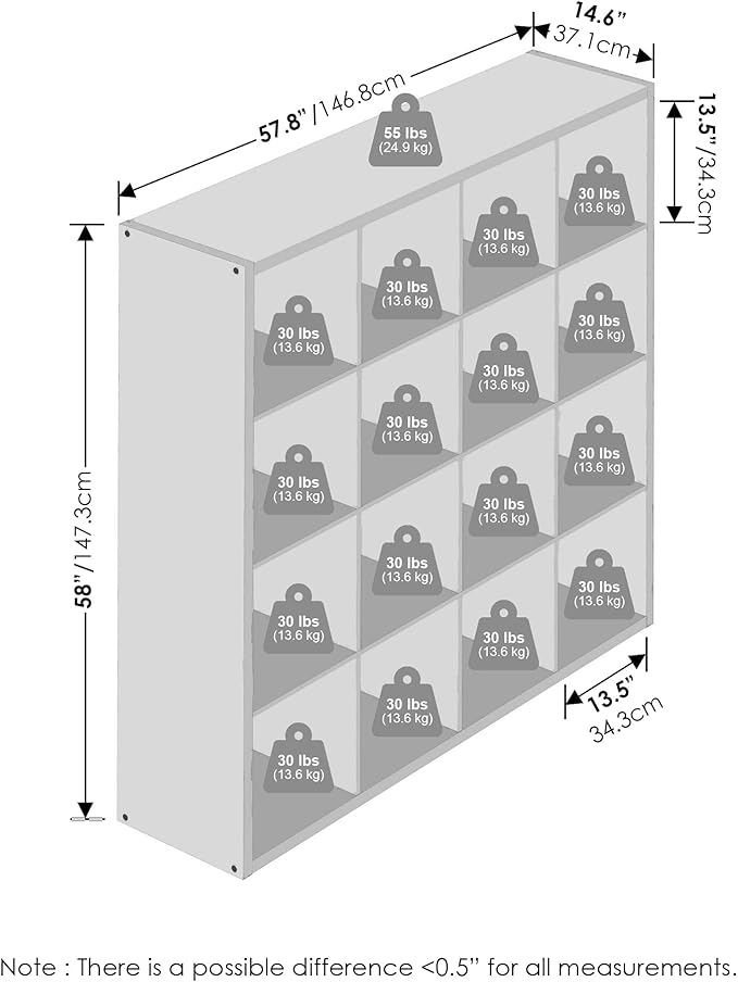 Furinno Simple Cube Storage Organizer, 16-Cube Display Shelf, Open Back - Image 3