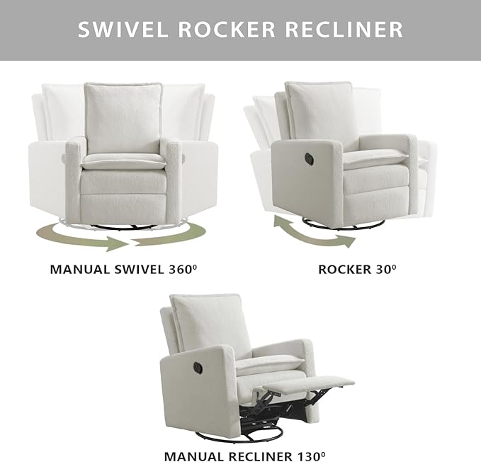 Oxford Baby Uptown Upholstered Glider Recliner Rocking Chair 360° Swivel - Image 4