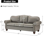 81" Genuine Leather Sofa, Classic 3-Seater Couchs - Image 2