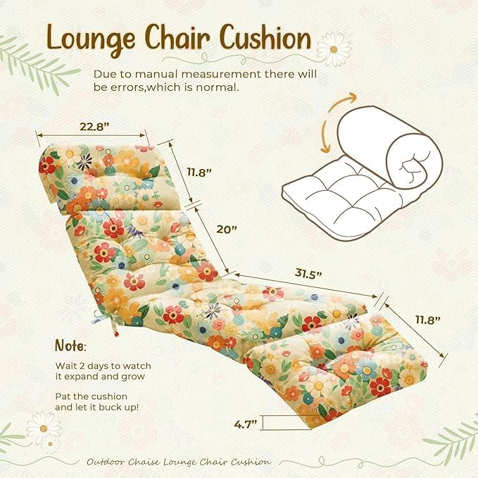 2 Pack Outdoor Chaise Lounge Chair Cushion 75.1 x 22.8 x 4.7 Inches 100% - Image 3