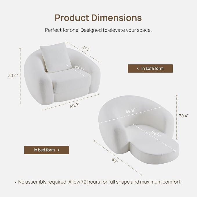 SICOTAS 49.9" Curved Convertible Sofa Couch Bed - Image 2