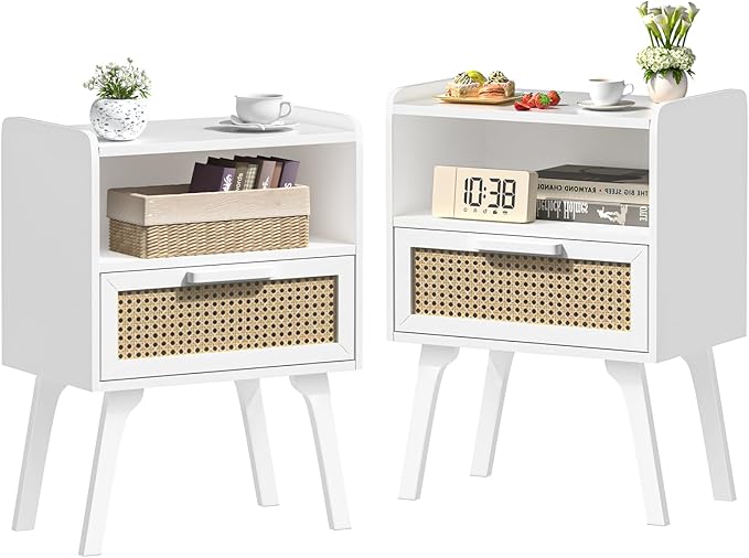 Lerliuo Rattan Nightstands Set of 2, Bedside Table by Lerliuo