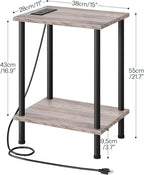 HOOBRO Side Table with Charging Station, Nightstand with 2-Layer Storage Shelves - Image 3