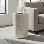 PEMAR Mother of Pearl Cylinder Drum End Table Nacre Side Stool Round Accent - Image 9
