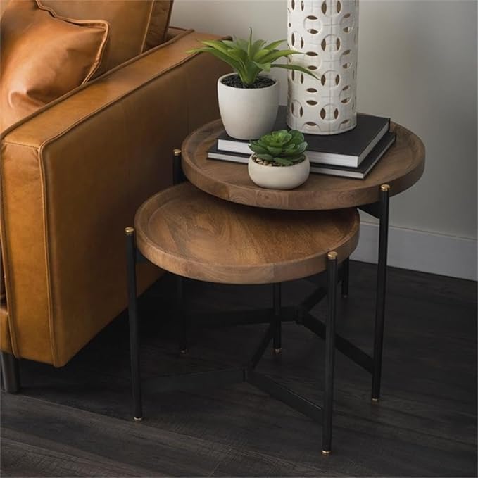 Pemberly Row Nesting Side Tables, 22.5Lx22.5Wx20.8H, Mango Wood Tray Tops - Image 2