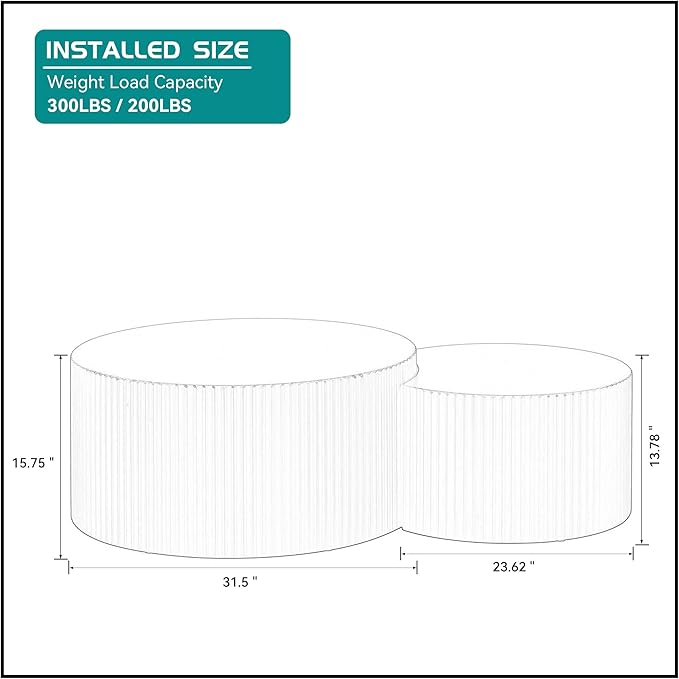 55.12'' White Round Nesting Coffee Table Set of 2, Modern Side End Table - Image 2
