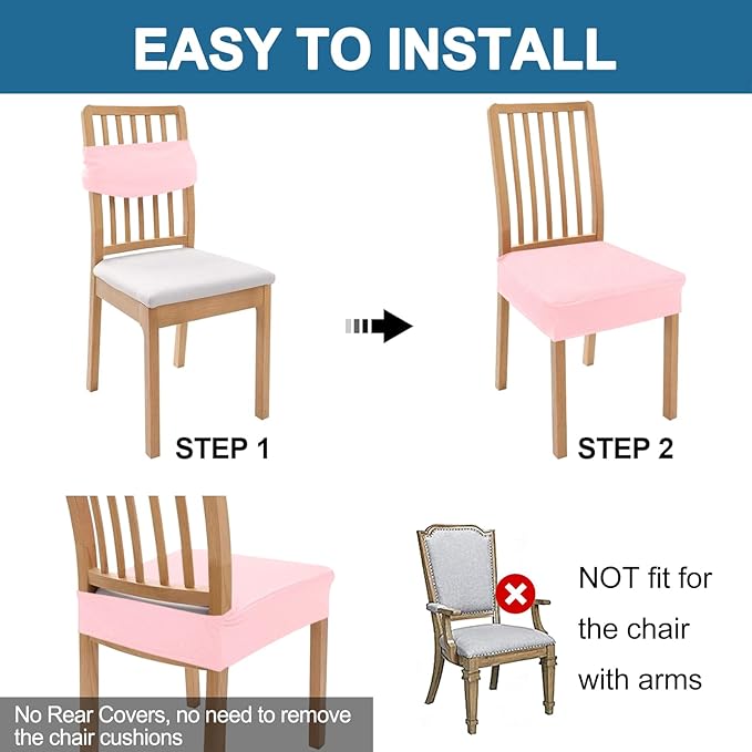 Smiry Waterproof Seat Covers for Dining Room Chairs Set of 8, Stretch Jacquard - Image 5