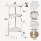 Round Side Table with Power Outlet & USB Ports, 3-Tier End Table with Storage - Image 3