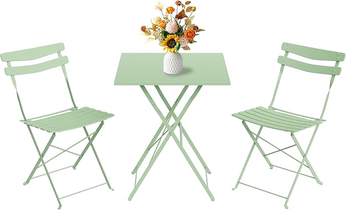 GarveeLife 3 Piece Patio Bistro Set, Folding Patio Bistro Table and Chairs Set by GarveeLife