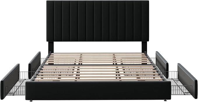 Allewie King Size Storage Bed Frame, Vertical Channel Tufted Adjustable - Image 8