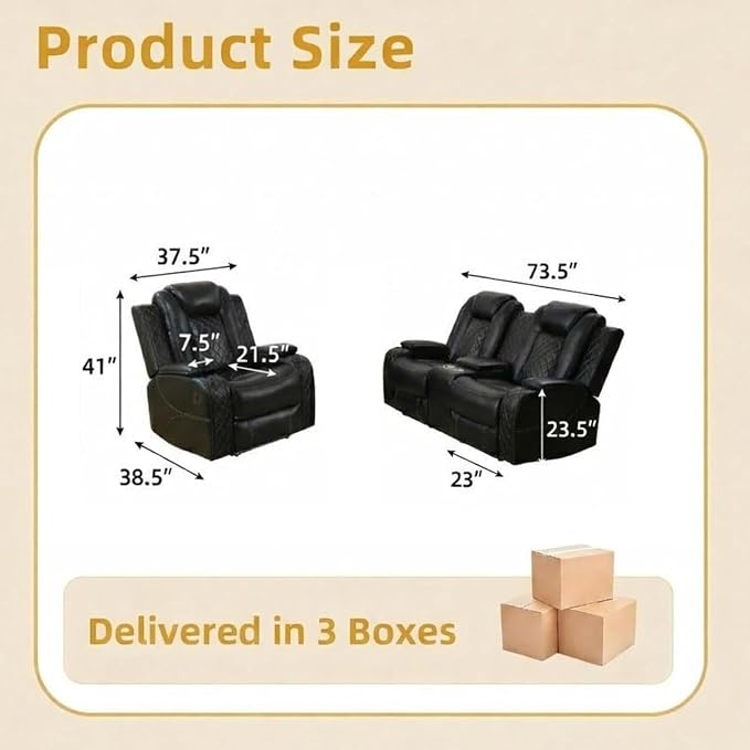 Power Recliner Sofa Set with LED Lights, Includes a Manual Recliner 1 Seat and - Image 7