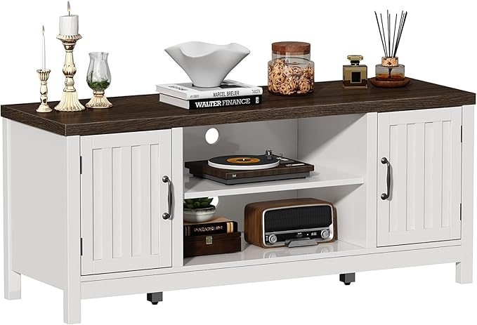 ChooChoo Farmhouse TV Stand, Wood Fluted Door Entertainment Center - Image 7