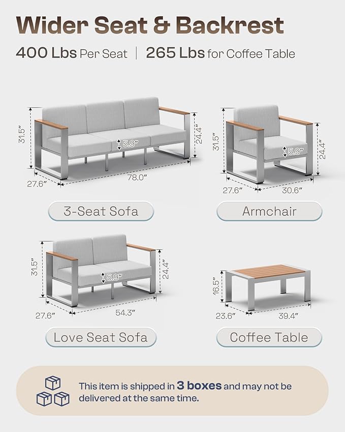 Outdoor Patio Furniture Set, 7 Seats Outdoor Patio Conversation Sets - Image 7