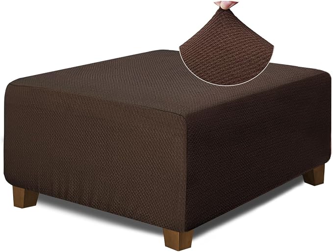 NeColorLife Square Ottoman Cover Jacquard Fabric Slipcover Thick Stretchable by NeColorLife