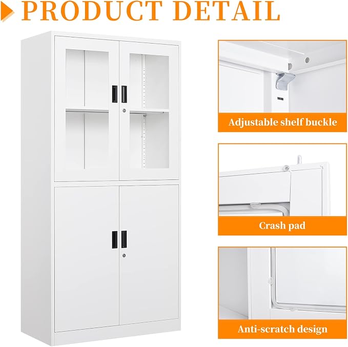 Metal Storage Cabinet with Doors and Shelves, 2 Adjustable Shelves, 4 Doors - Image 5