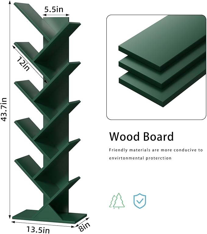 SHEEPAM 10 Tier Tree Book Shelf, Floor Standing Wood Bookshelf - Image 3