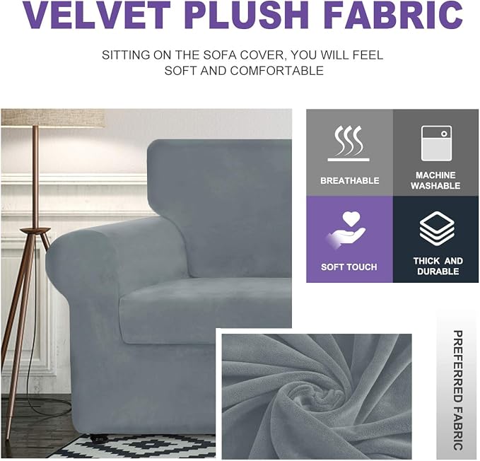 ZNSAYOTX Luxury Velvet Sofa Cover 3 Piece Stretch Loveseat Covers - Image 3