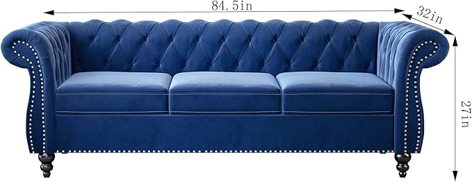 ORRD 3 Piece Living Room Set, Velvet Chesterfield Sofa Loveseat Couch Chair - Image 8