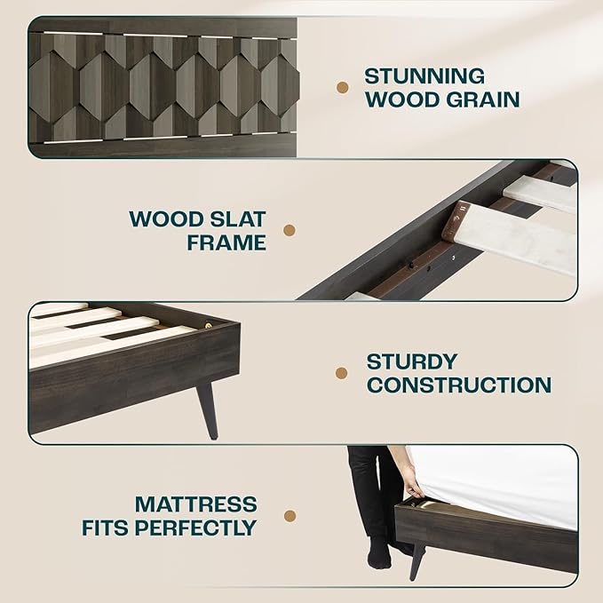 Bme Georgina King Size Bed Frame and Headboard, Signature Handcrafted Geometric - Image 6