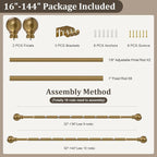 Warm Gold Curtain Rods for Windows 72 to144 Inch Brass Extra Long Heavy Duty - Image 9