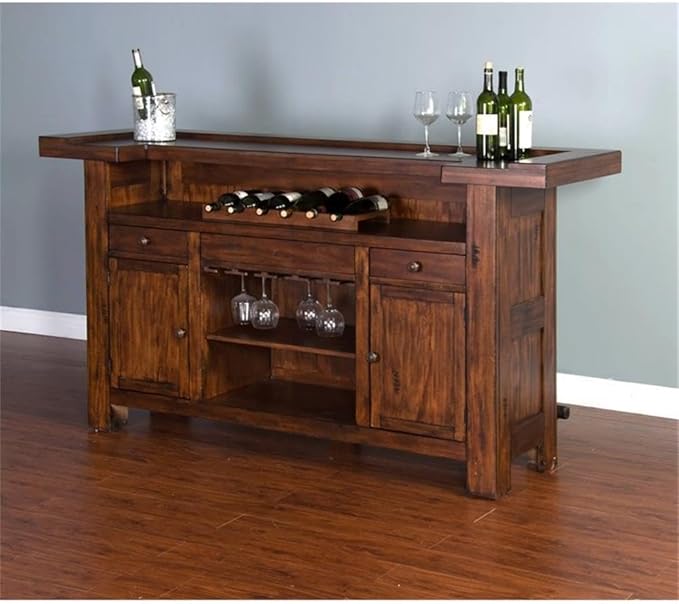 Pemberly Row 78" Farmhouse Wood Freestanding Island Home Bar Unit, Stemware - Image 7