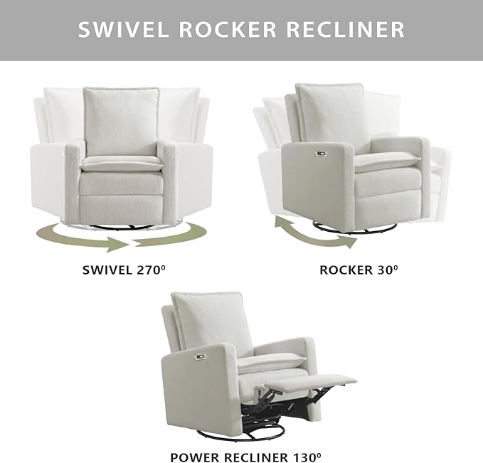 Oxford Baby Uptown Power Recliner/Glider, Boucle White - Image 4