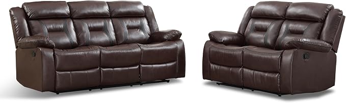 EBELLO Manual Recliner Sofa Set, Faux Leather Reclining Living Room Furniture - Image 7