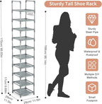 LANTEFUL Narrow Shoe Rack 10-Tier Tall Shoe Organizer Skinny Shoe Shelf Storage - Image 3