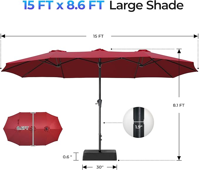 SUPERJARE 15FT Outdoor Patio Umbrella - Image 8