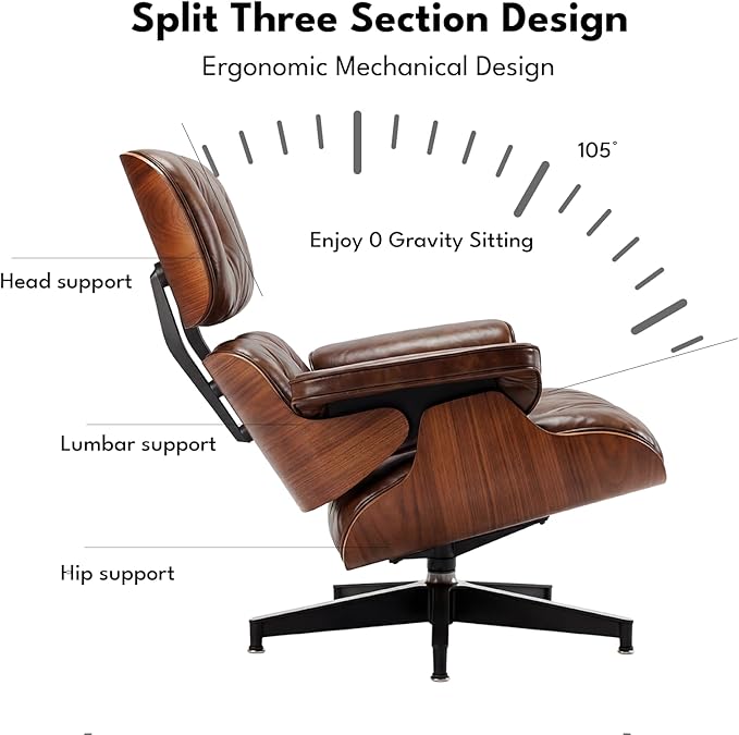 Top Grain Leather, Mid Century Chaise Lounge Chair and Ottoman, Reading Chair - Image 6